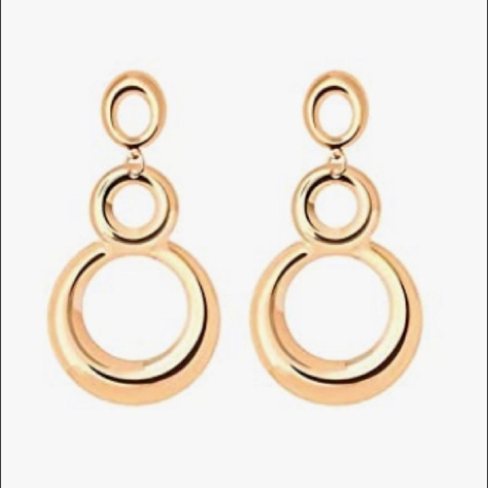 Fashion Gold Plated Chain Round Hoop Statement Dangle Earrings. NWT